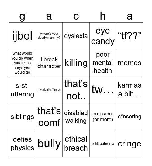 gacha bingo!! Bingo Card