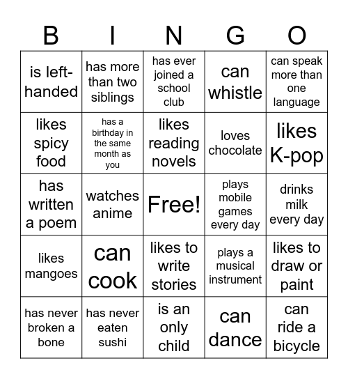 Untitled Bingo Card