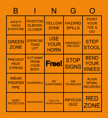 THD SAFETY BINGO Card