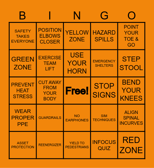 THD SAFETY BINGO Card