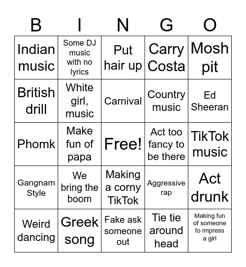 Costa bingo card Bingo Card