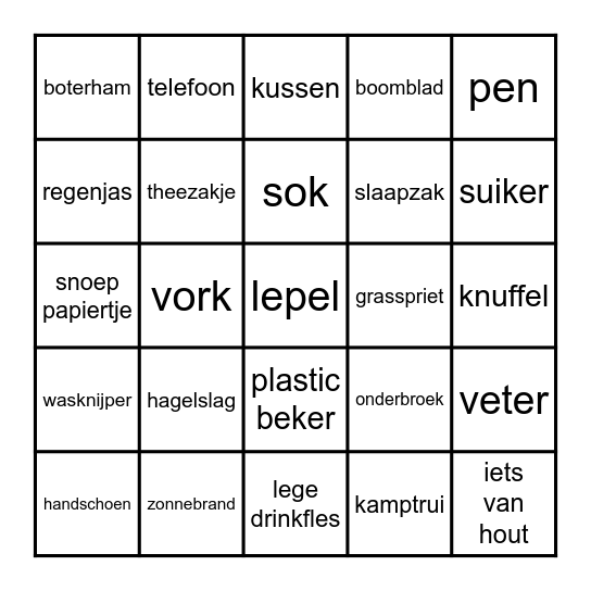 Rugbykamp Bingo Card