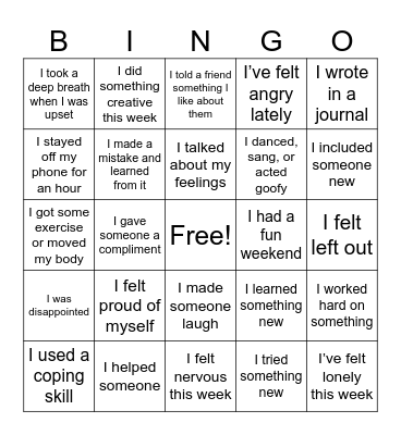 Feelings Bingo Card