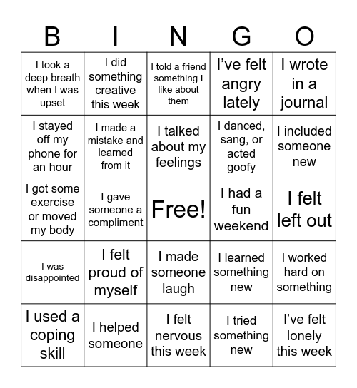 Feelings Bingo Card