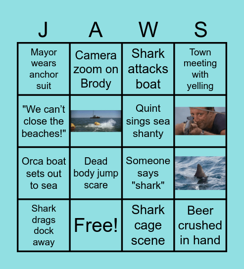 Jaws Movie Bingo Card