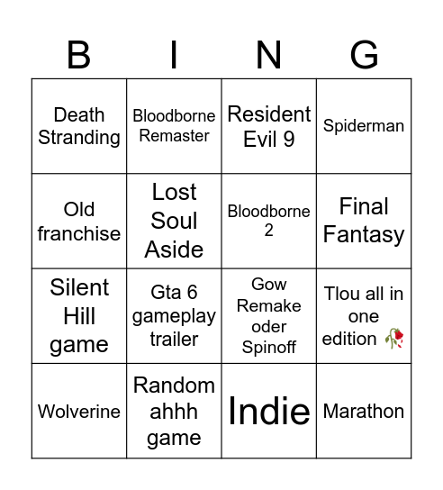 State of Play Bingo Card