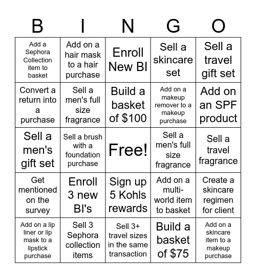 Sephora Bingo Card