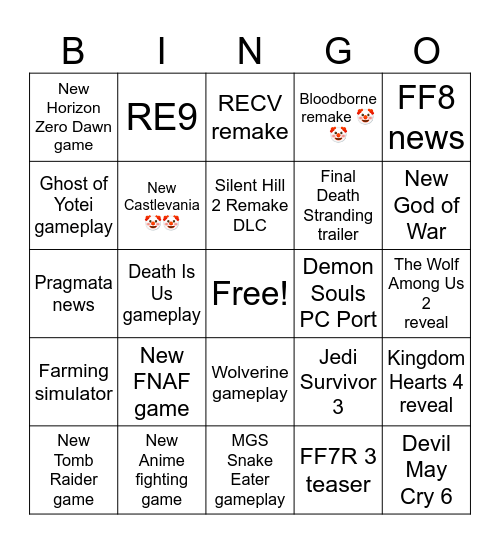 playstation state of play Bingo Card