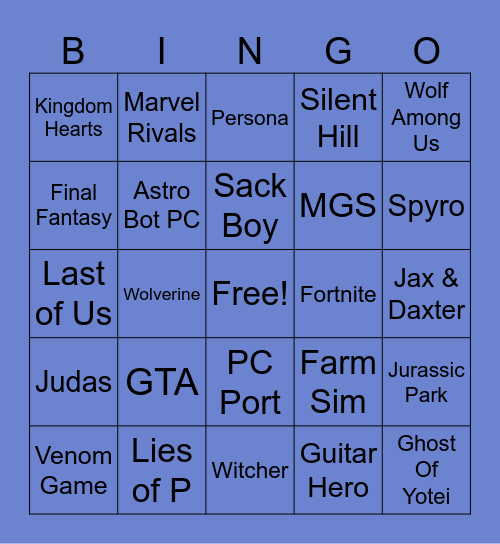 State of Play Bingo Card