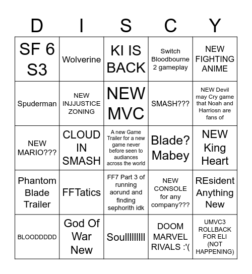 Gaming Week Bingo Card