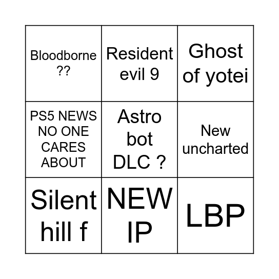 Sony direct Bingo Card