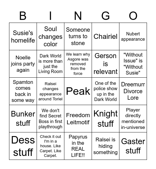 DELTARUNE TODAY Bingo Card