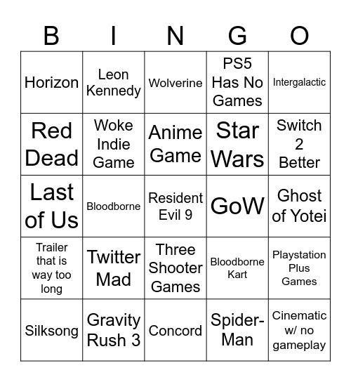State of Play Bingo Card