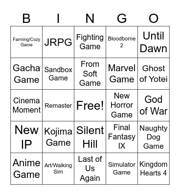 State of Play Bingo Card