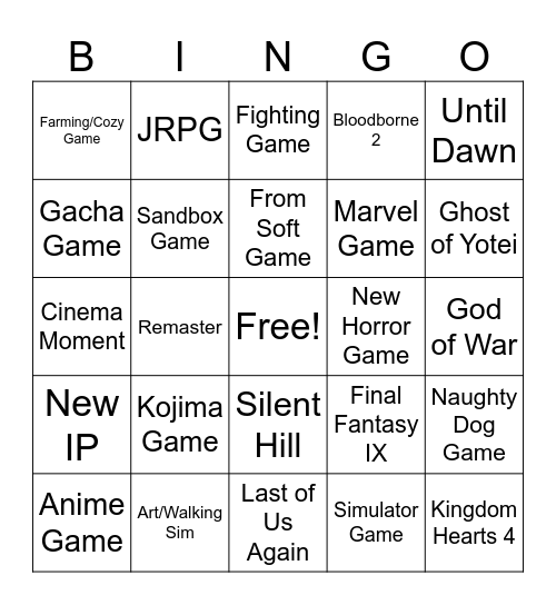 State of Play Bingo Card