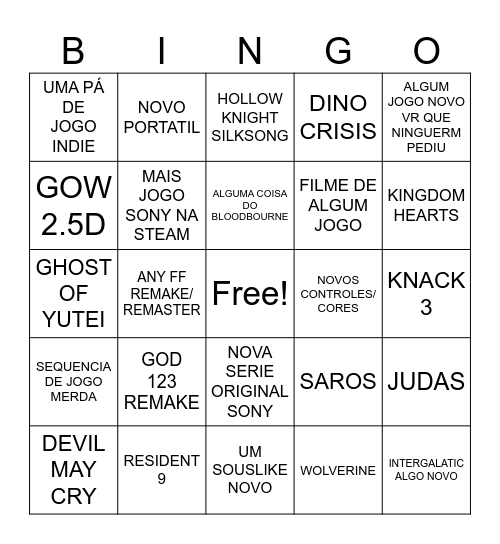 state of play Bingo Card