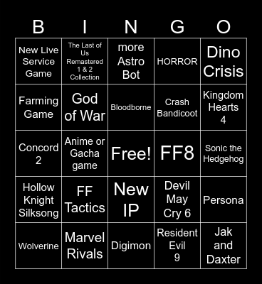 PS State of Play 2025 Bingo Card