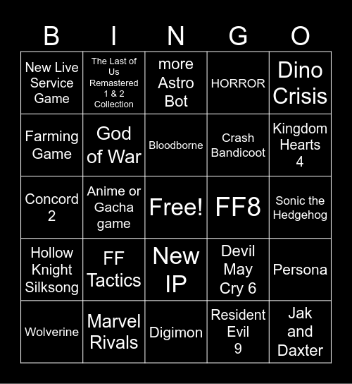 PS State of Play 2025 Bingo Card