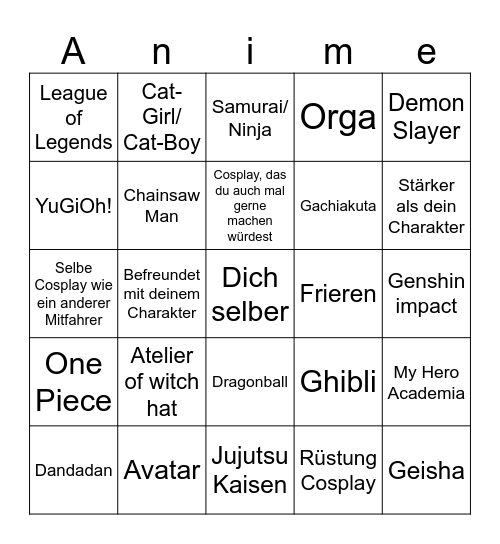 Dokomi Bingo Card