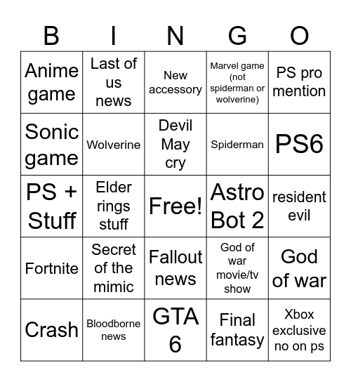 State of play bingo care Bingo Card