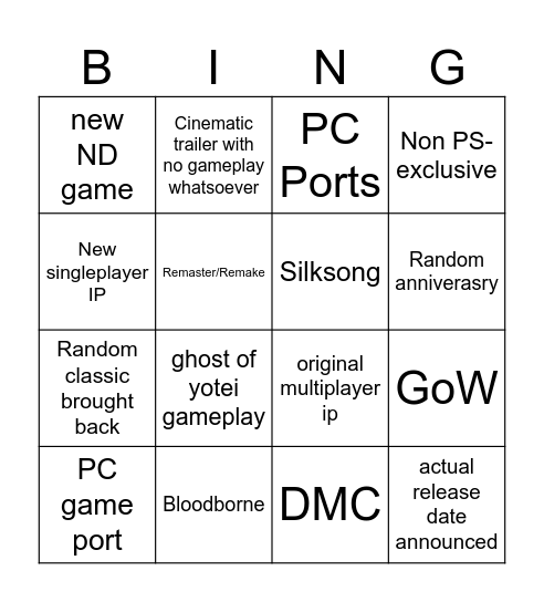 STATE of video game Bingo Card