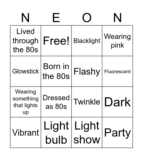 Banquet Neon Bingo Card