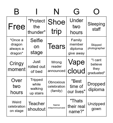 Graduation Bingo Card