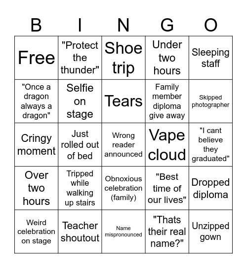 Graduation Bingo Card