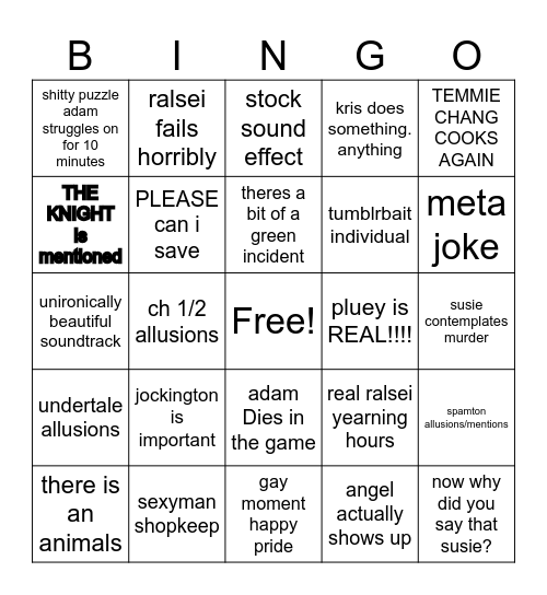 ROSAS DELTARUNE PLAYTHROUGH Bingo Card