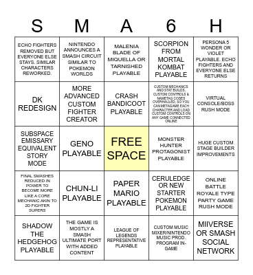 SMASH 6 PREDICTIONS BINGO Card