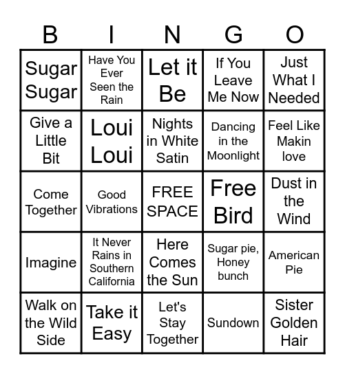 Music Bingo Card