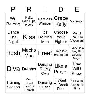 Pride Musical Bingo Card