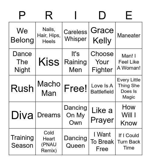 Pride Musical Bingo Card