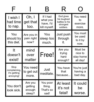Chronic illness Bingo Card