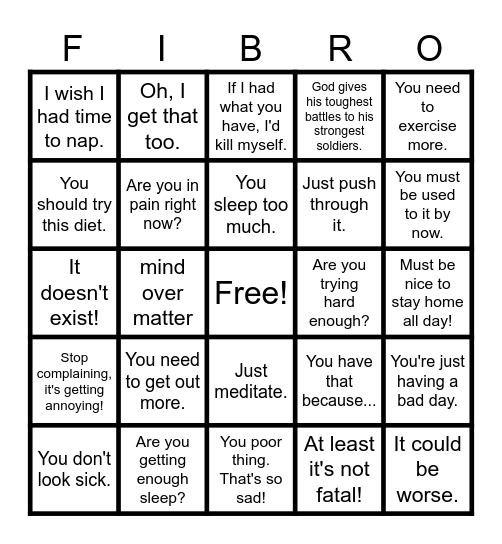 Chronic illness Bingo Card