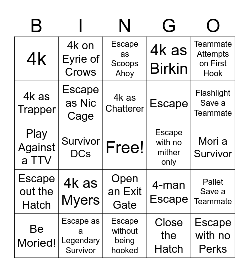 DBD Bingo Card Bingo Card