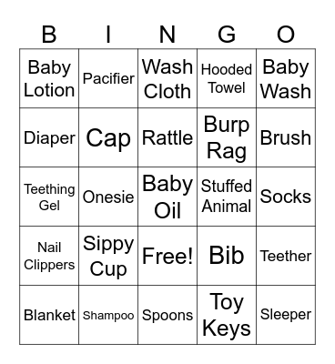Baby Shower Bingo Card