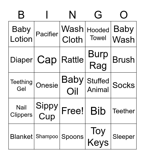 Baby Shower Bingo Card