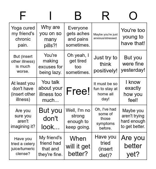 Chronic illness  Bingo Card