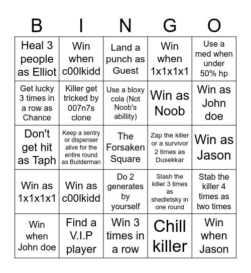 Forsaken Bingo Card