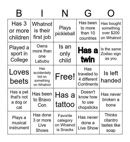 People Team Bingo Card
