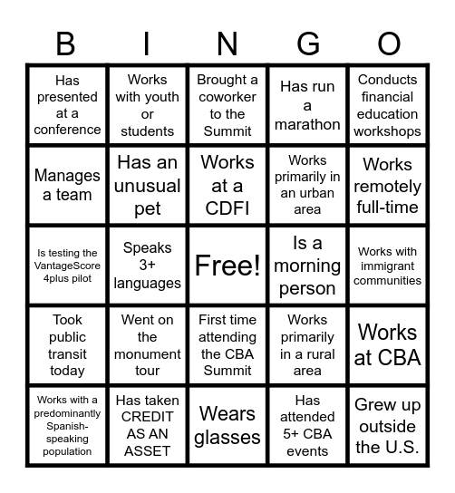 CBA SUMMIT 2025: BINGO Card