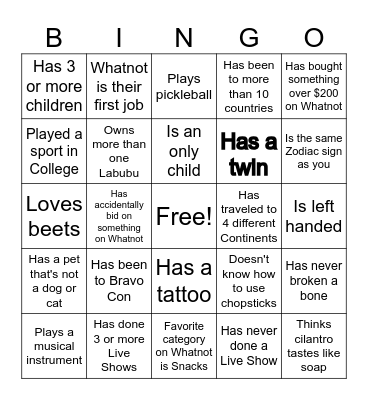 People Team Bingo Card