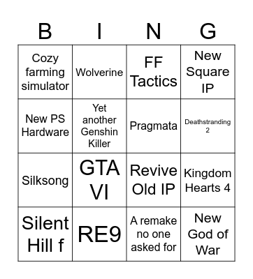 State of Play 2025 Bingo Card