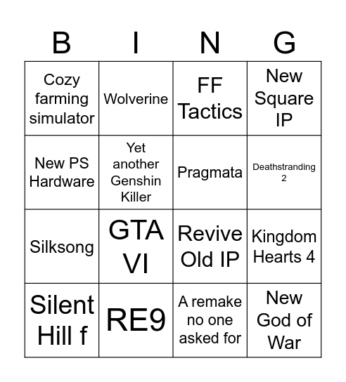 State of Play 2025 Bingo Card