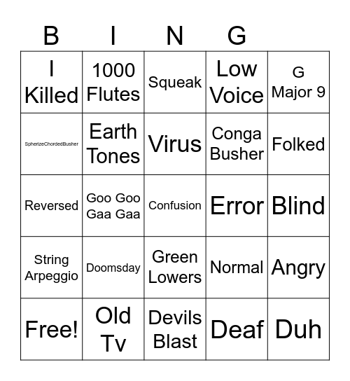 Effects Bingo Card