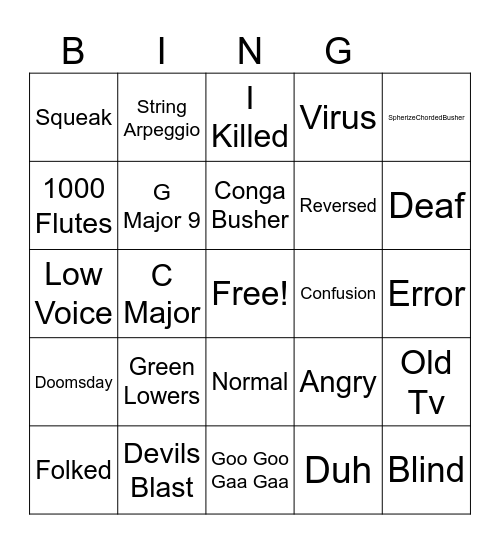 Effects Bingo Card