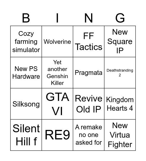 State of Play 2025 Bingo Card