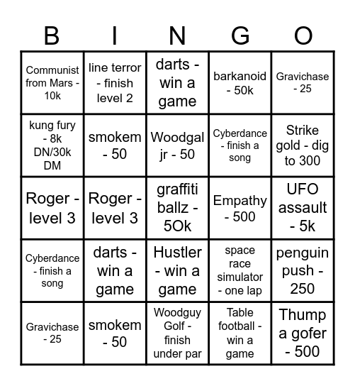 Arcade Paradise Bingo Card