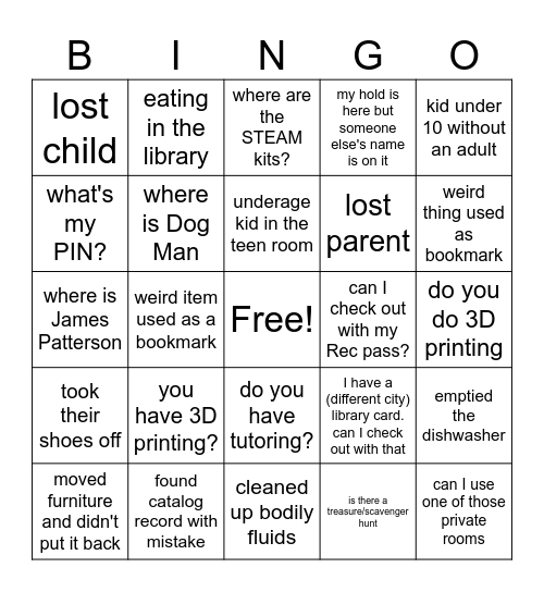 Library BINGO Card